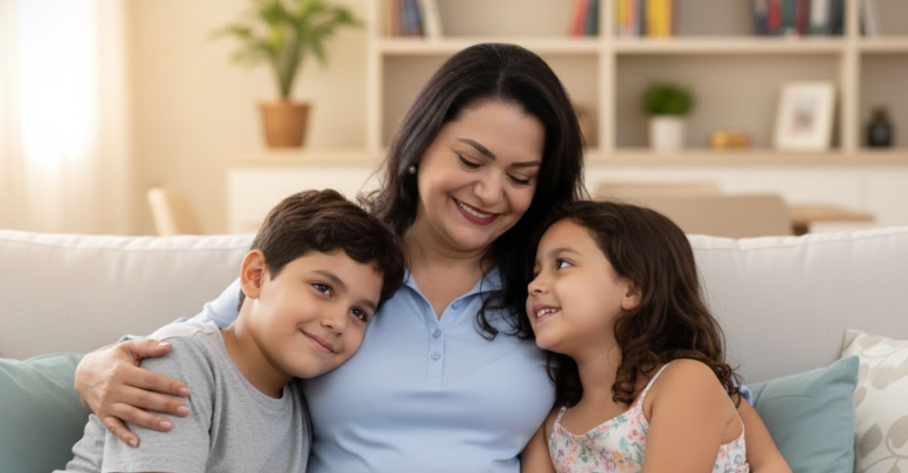 Professora Ana e seus filhos
